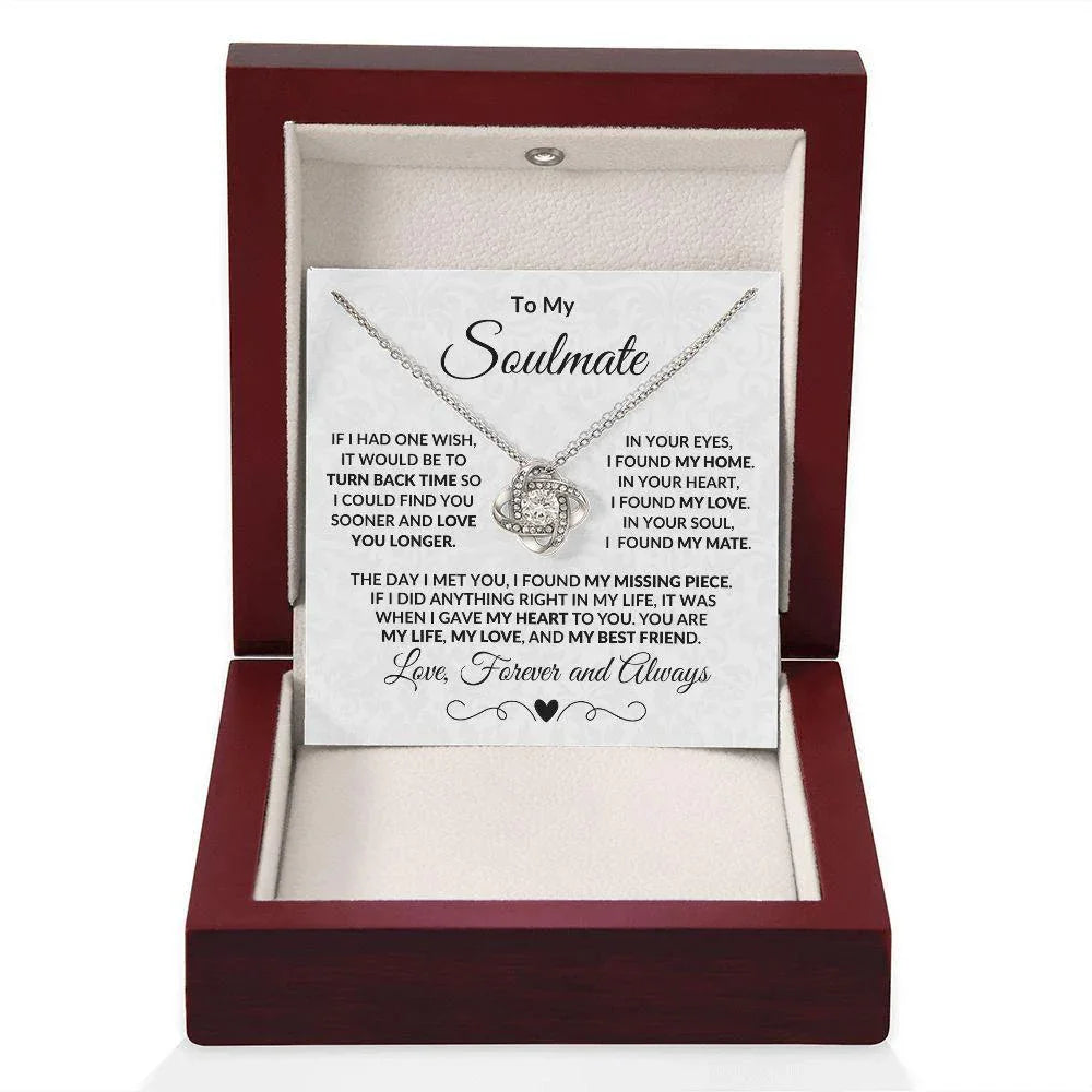 To My Soulmate I Found My Missing Piece Love Knot Necklace with Message Card and Gift Box