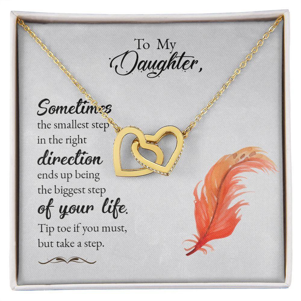 To My Daughter-Sometimes the Smallest Step Interlocking Hearts Necklace