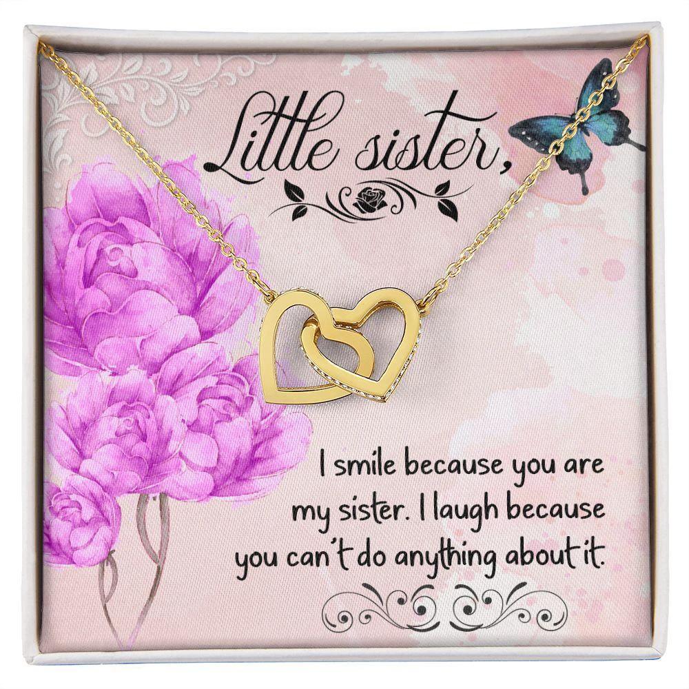 I Smile Because you are my Little Sister Interlocking Hearts Necklace