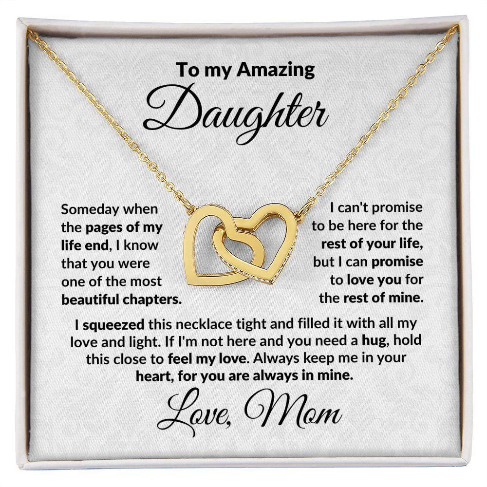 To My Amazing Daughter Interlocking Hearts Pendant Necklace with Personalized Message Card