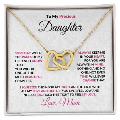 To My Precious Daughter Interlocking Hearts Pendant Necklace with Message Card - Mallard Moon Gift Shop
