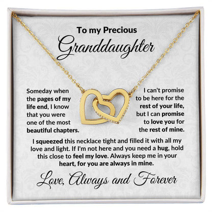To My Precious Granddaughter Interlocking Heart Necklace with Message Card and Gift Box - Mallard Moon Gift Shop