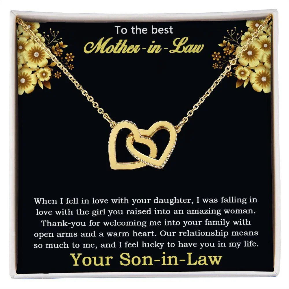 Gift for Mother-in-law from Son-in-Law Gold and Silver Interlocking Heart Pendant Necklace