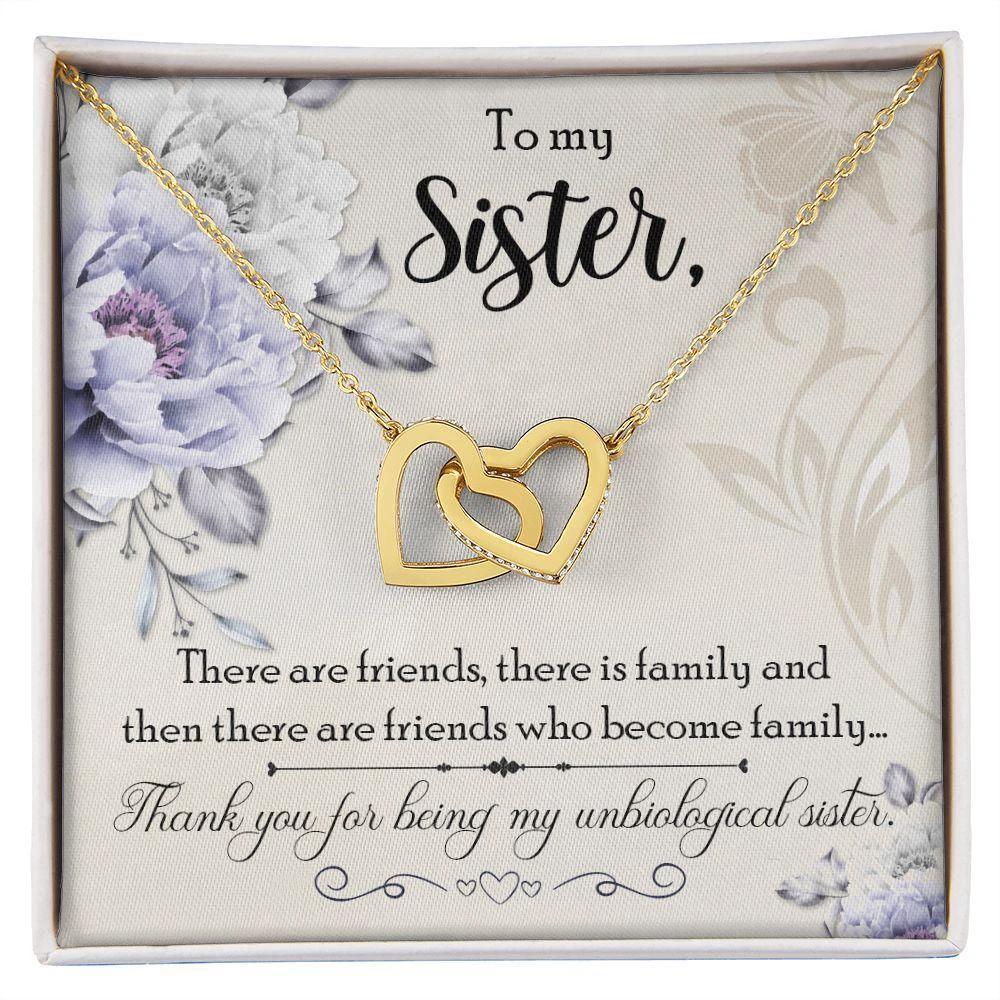 Unbiological Sisters are Friends that Become Family Interlocking Hearts Necklace