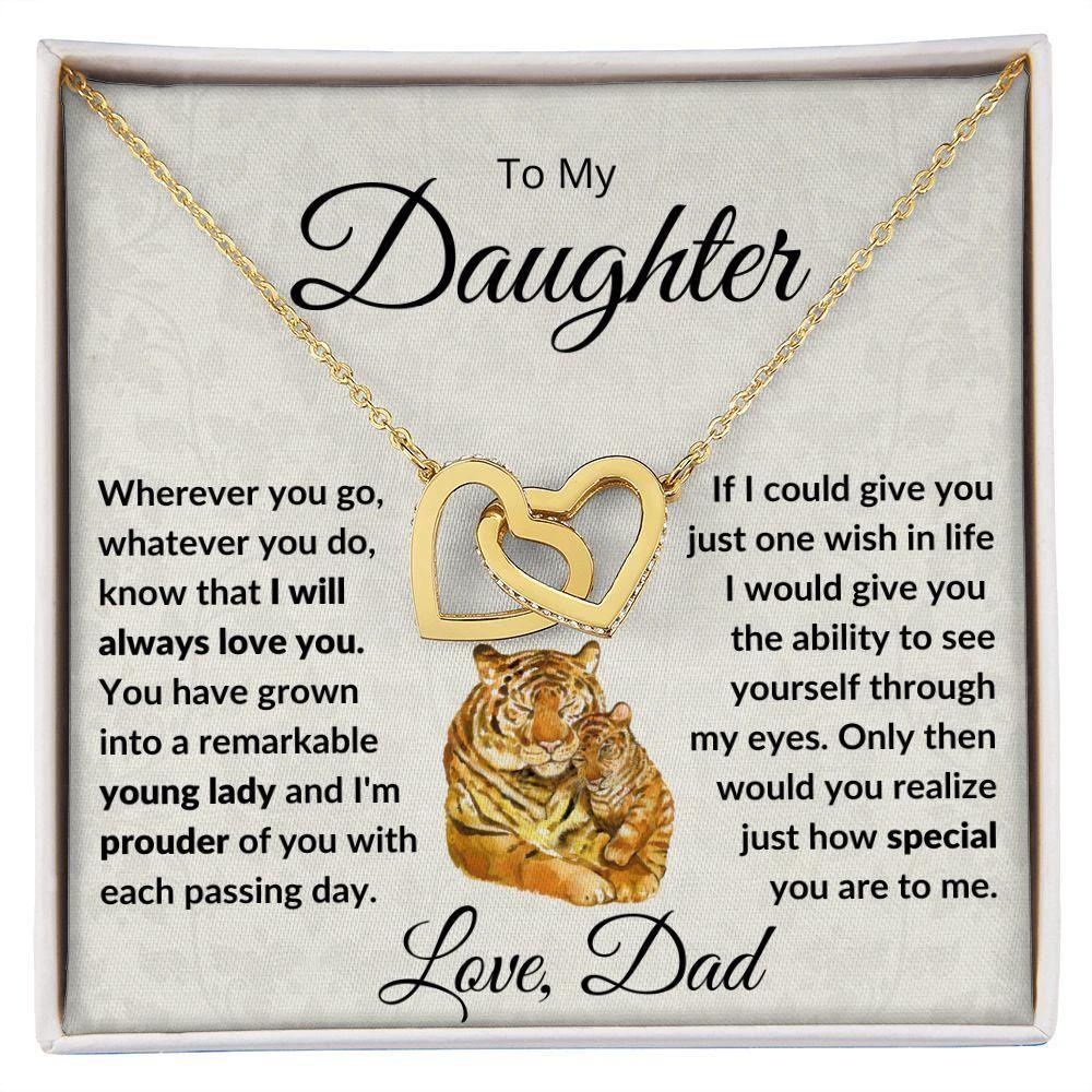 To My Daughter - Give You One Wish - Interlocking Hearts Necklace with Tiger Message Card Gift Box