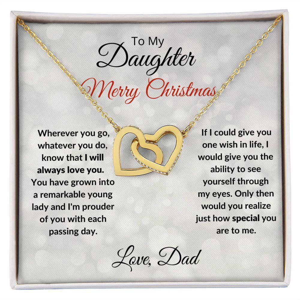 To My Daughter Merry Christmas Love Dad Interlocking Hearts Necklace