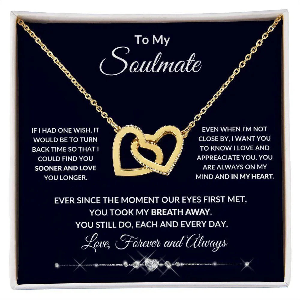To My Soulmate You Took My Breath Away Interlocking Hearts Pendant Necklace