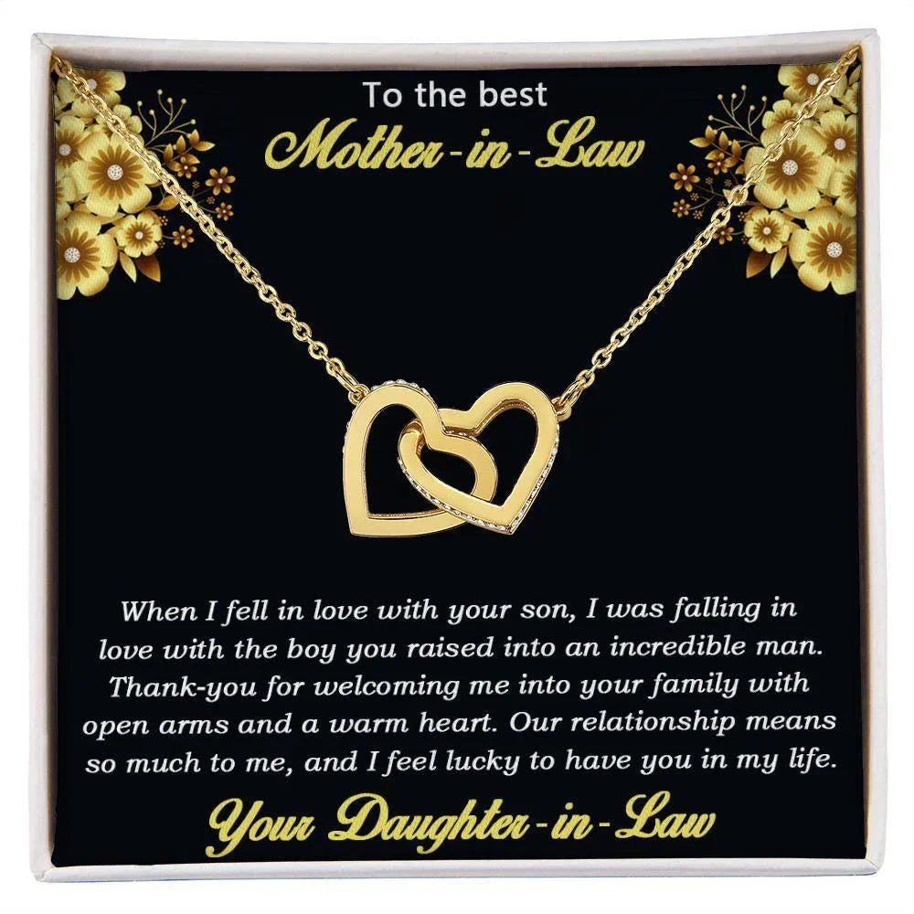 Gift for Mother-in-Law from Daughter-in-Law Gold and Silver Interlocking Heart Pendant Necklace