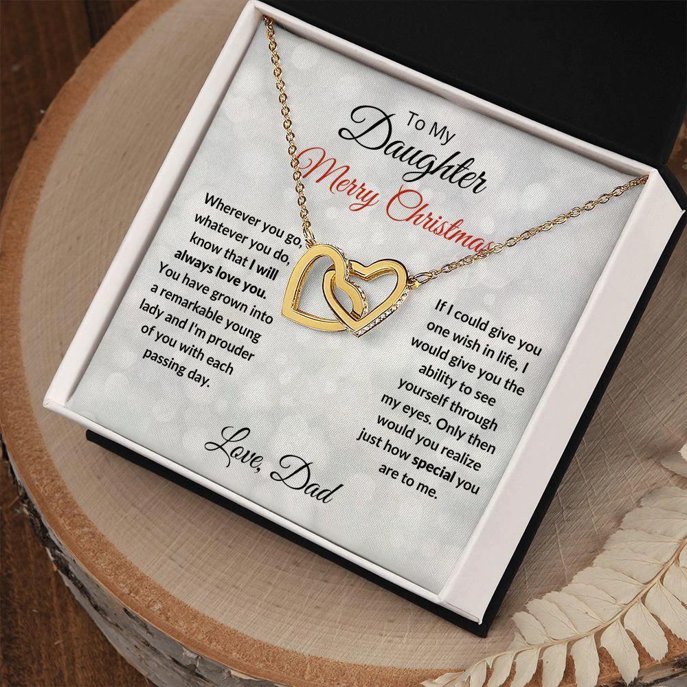 To My Daughter Merry Christmas Love Dad Interlocking Hearts Necklace