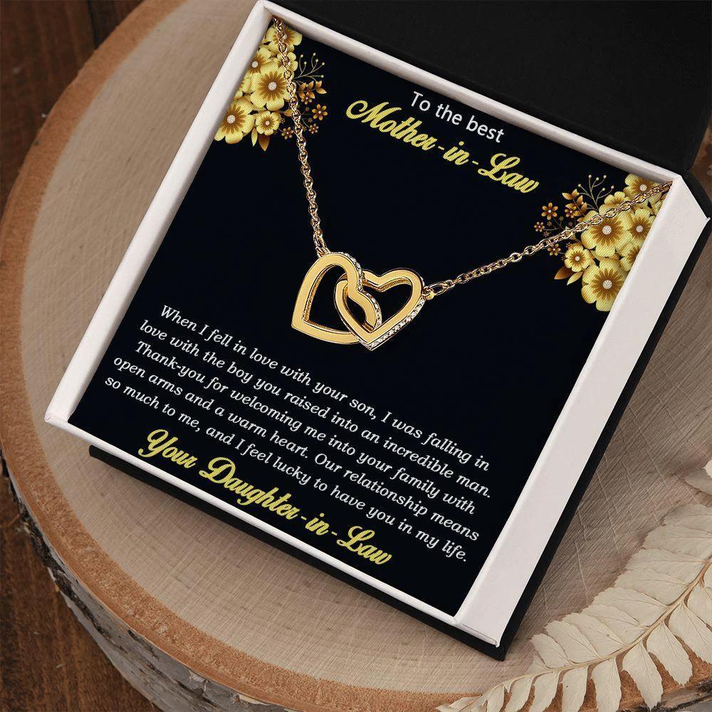 Gift for Mother-in-Law from Daughter-in-Law Gold and Silver Interlocking Heart Pendant Necklace