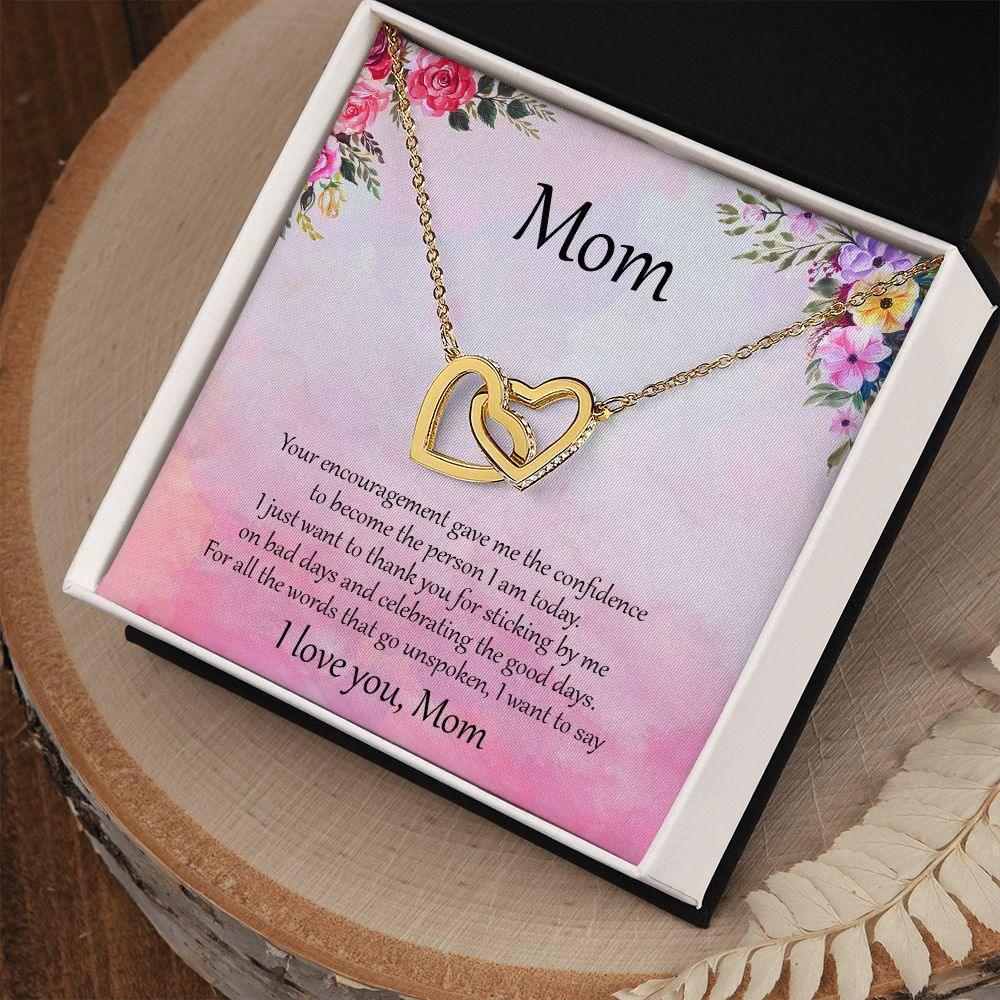 Gift for Mom - Unspoken Words - Interlocking Hearts Necklace Message Card Gift Box