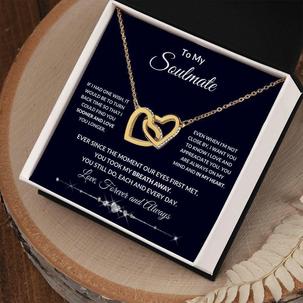 To My Soulmate You Took My Breath Away Interlocking Hearts Pendant Necklace
