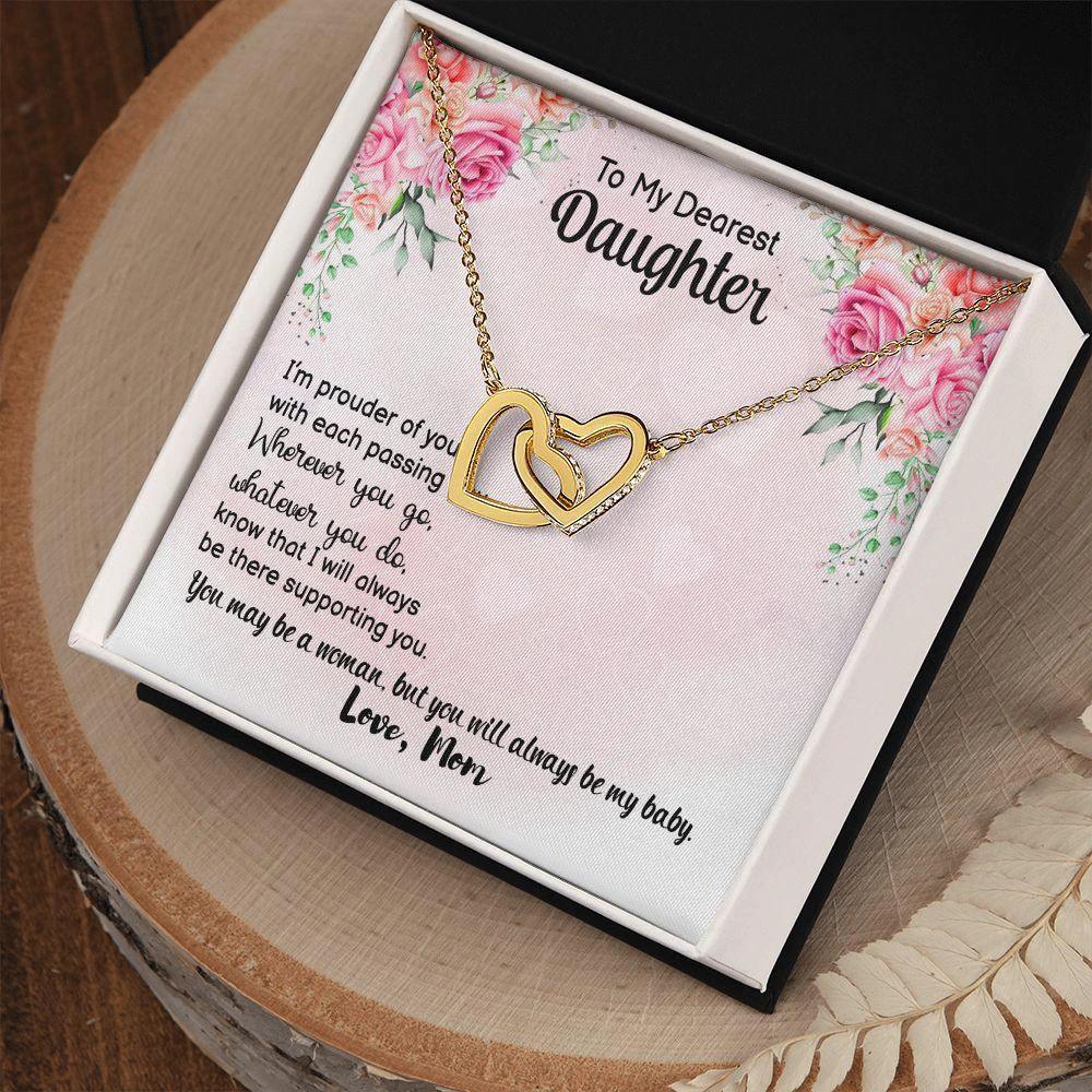 Dearest Daughter - I Will Always Be There - Interlocking Hearts Necklace