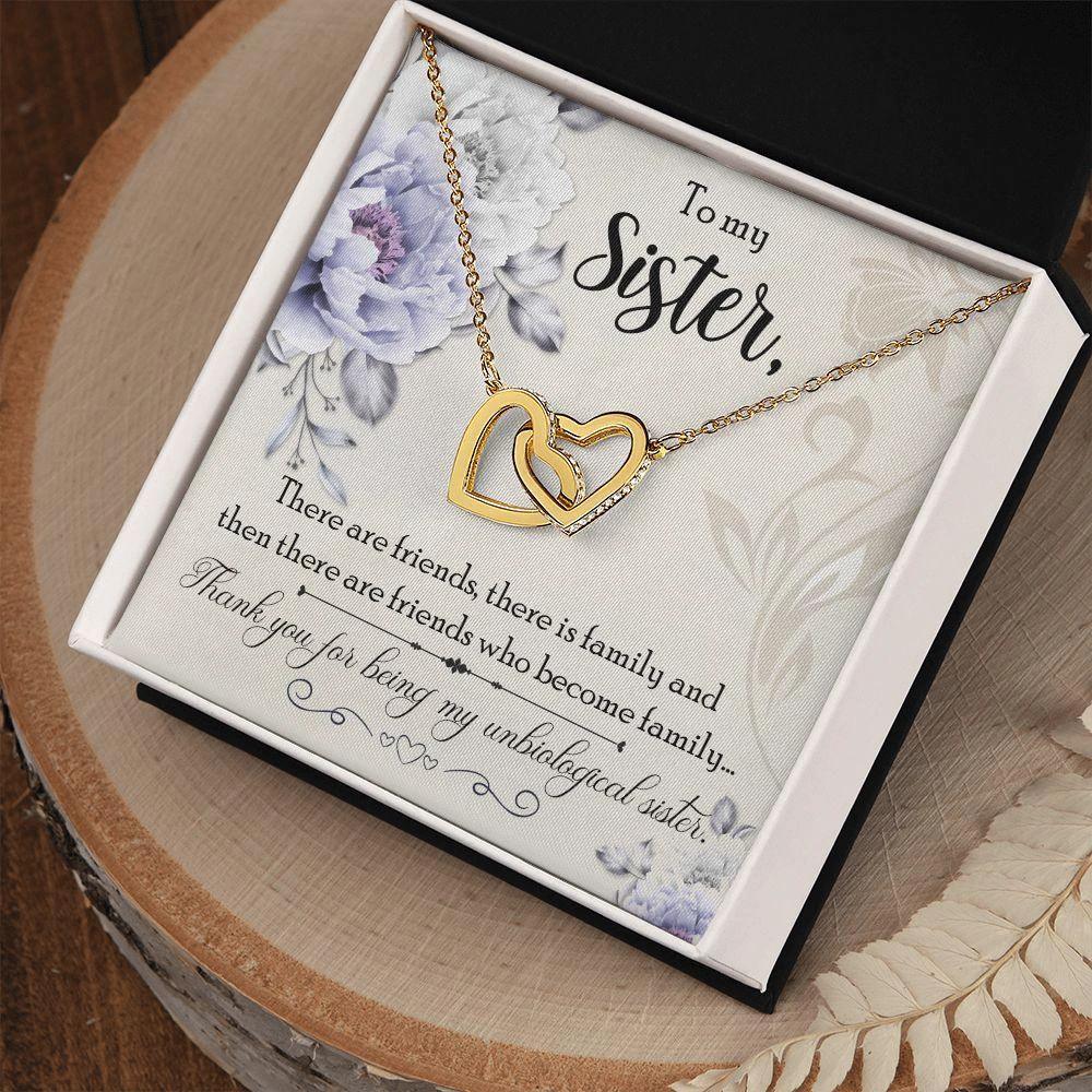Unbiological Sisters are Friends that Become Family Interlocking Hearts Necklace