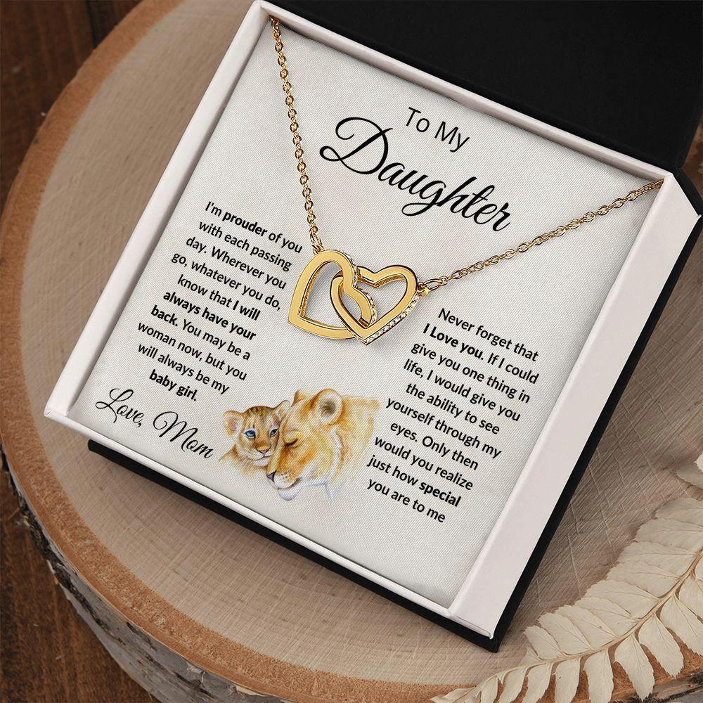 To My Daughter Love Mom Interlocking Hearts Necklace