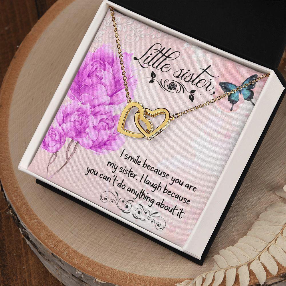 I Smile Because you are my Little Sister Interlocking Hearts Necklace