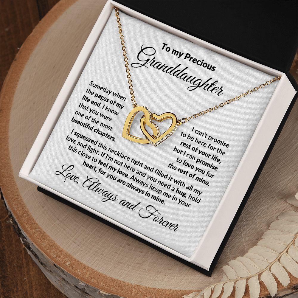 To My Precious Granddaughter Interlocking Heart Necklace with Message Card and Gift Box - Mallard Moon Gift Shop