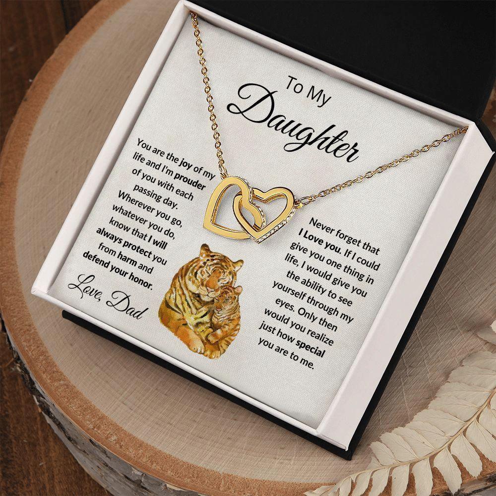 To My Daughter Joy of My Life Love Dad Interlocking Hearts Necklace