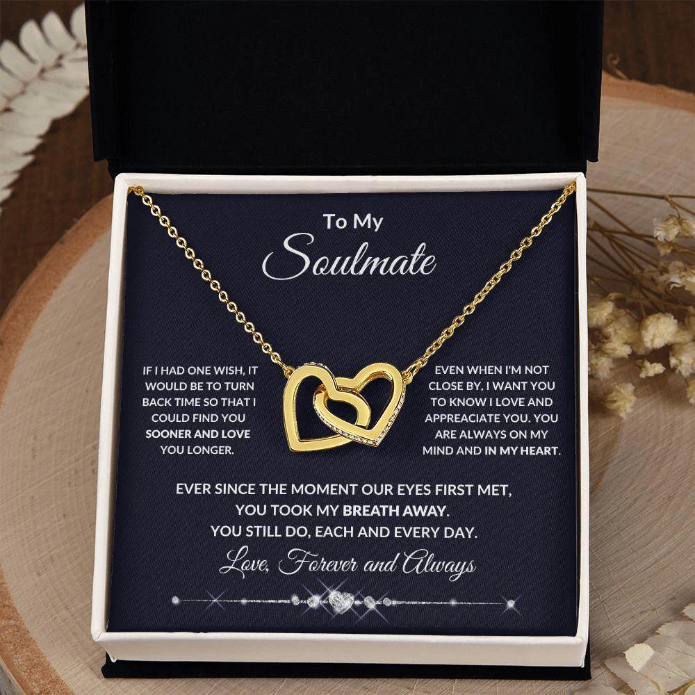 To My Soulmate You Took My Breath Away Interlocking Hearts Pendant Necklace