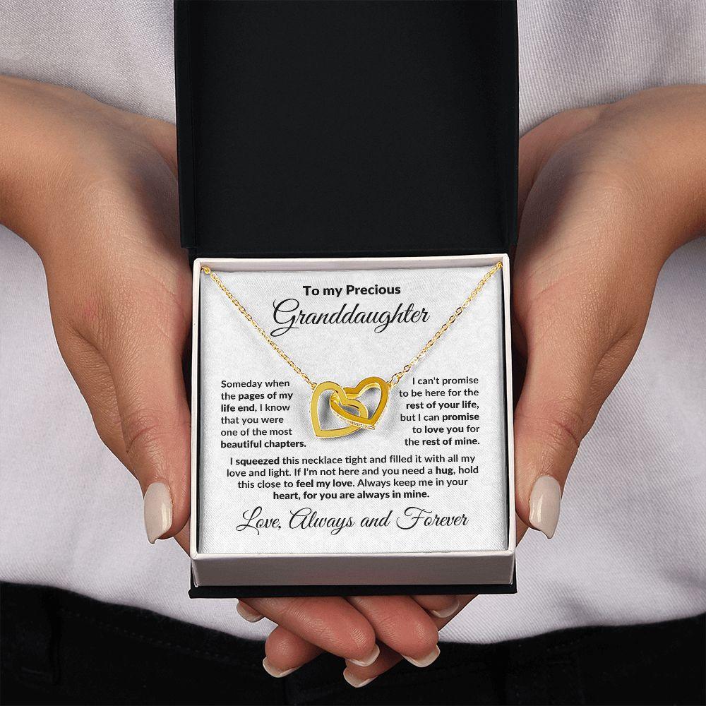 To My Precious Granddaughter Interlocking Heart Necklace with Message Card and Gift Box - Mallard Moon Gift Shop