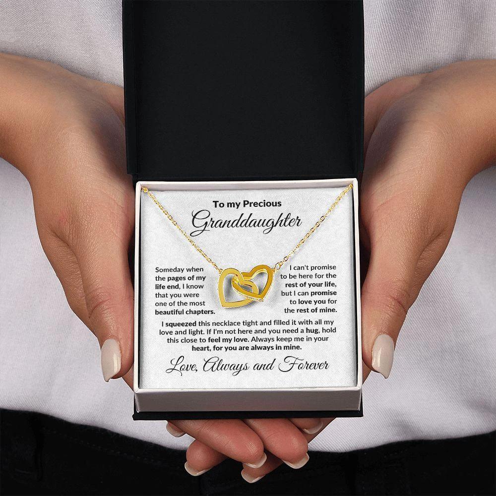 To My Precious Granddaughter Interlocking Heart Necklace with Message Card and Gift Box