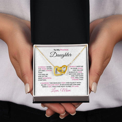 To My Precious Daughter Interlocking Hearts Pendant Necklace with Message Card - Mallard Moon Gift Shop
