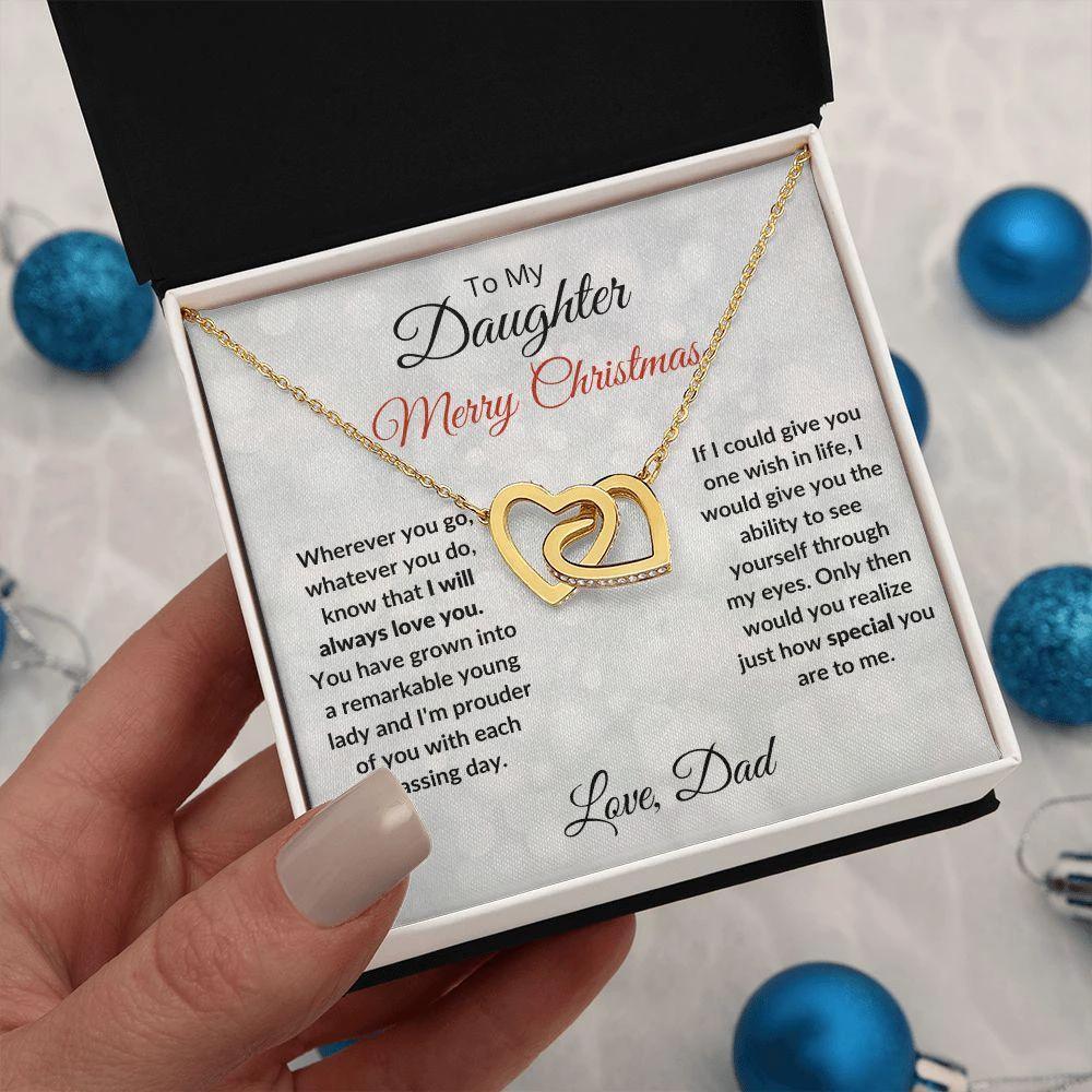 To My Daughter Merry Christmas Love Dad Interlocking Hearts Necklace