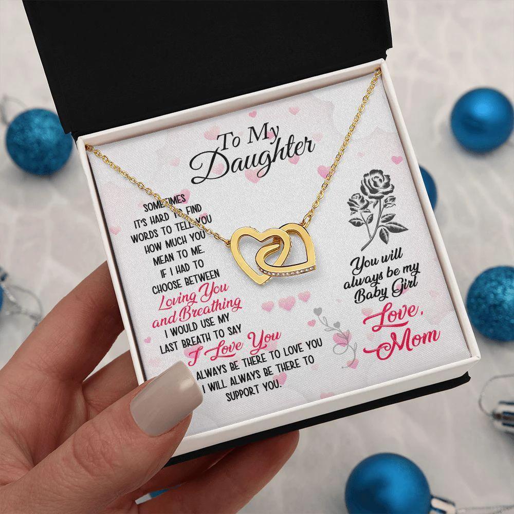 To My Daughter Loving and Breathing Interlocking Hearts Necklace