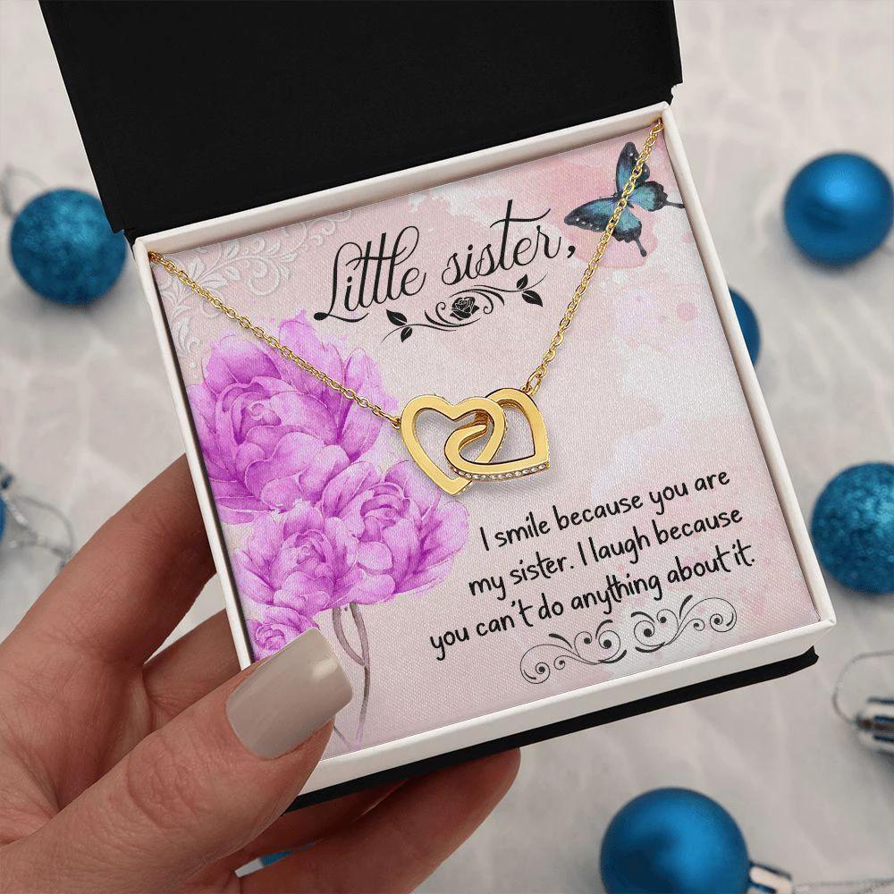 I Smile Because you are my Little Sister Interlocking Hearts Necklace