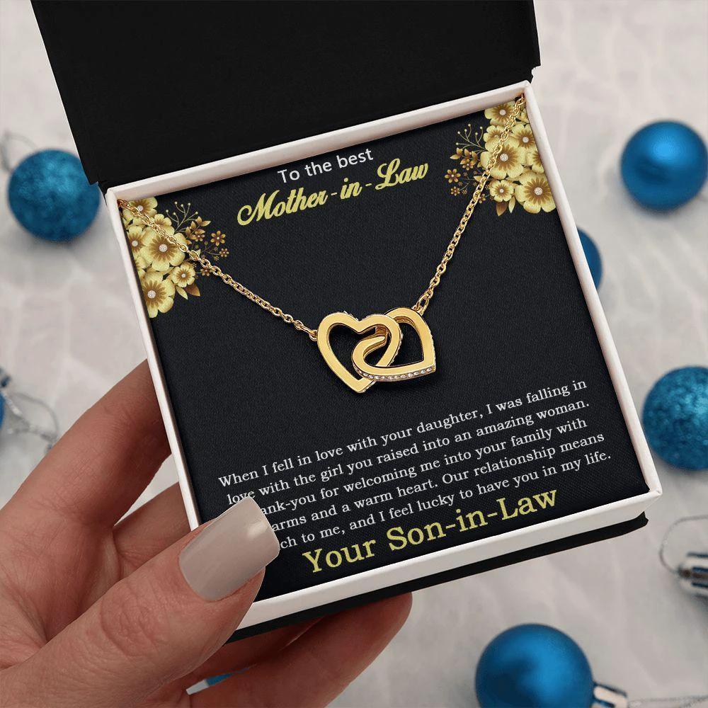 Gift for Mother-in-law from Son-in-Law Gold and Silver Interlocking Heart Pendant Necklace