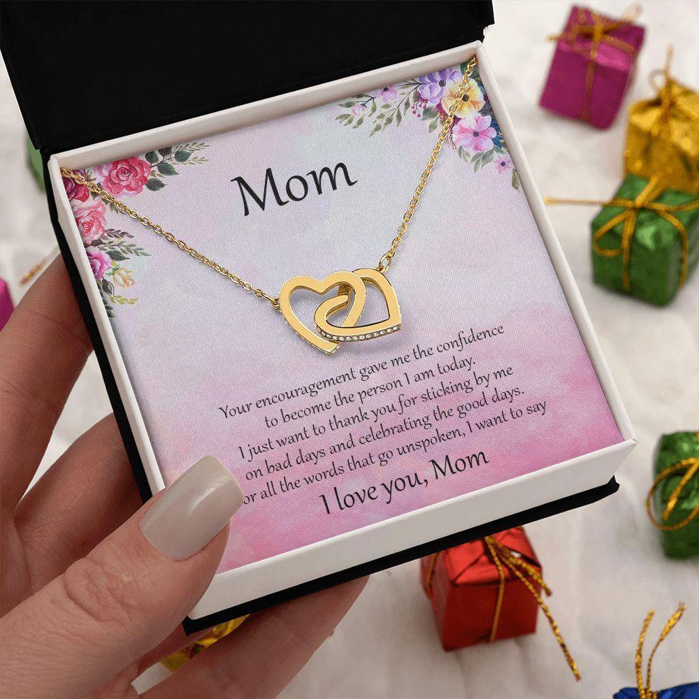 Gift for Mom - Unspoken Words - Interlocking Hearts Necklace Message Card Gift Box