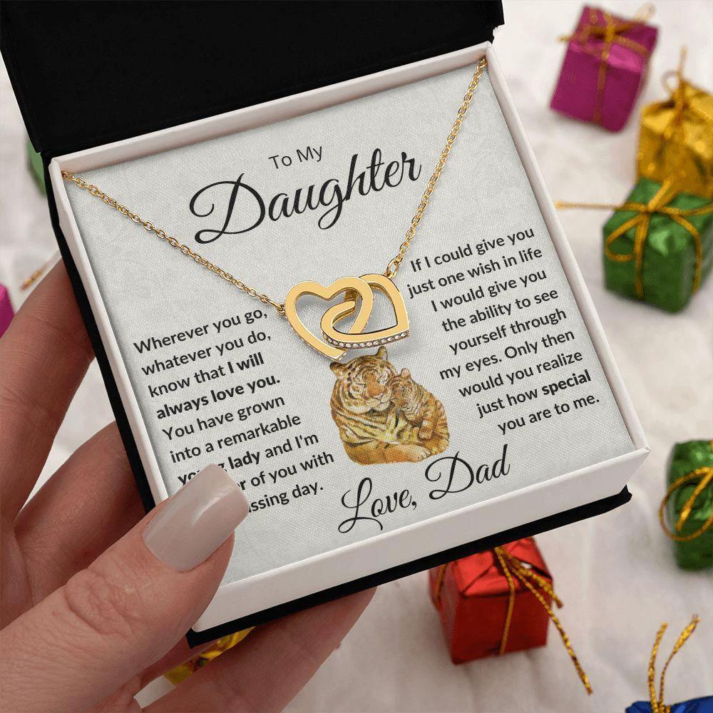 To My Daughter - Give You One Wish - Interlocking Hearts Necklace with Tiger Message Card Gift Box