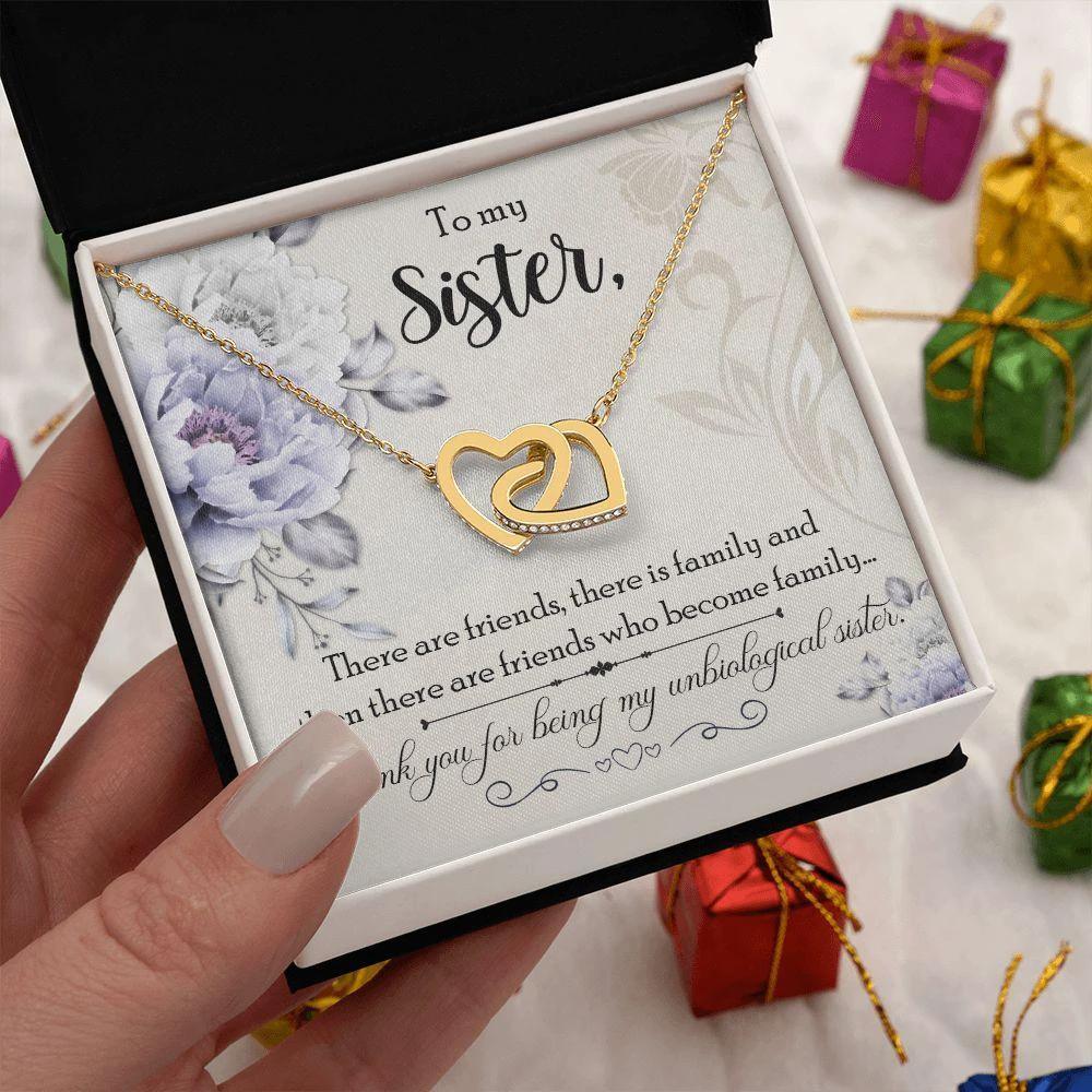 Unbiological Sisters are Friends that Become Family Interlocking Hearts Necklace
