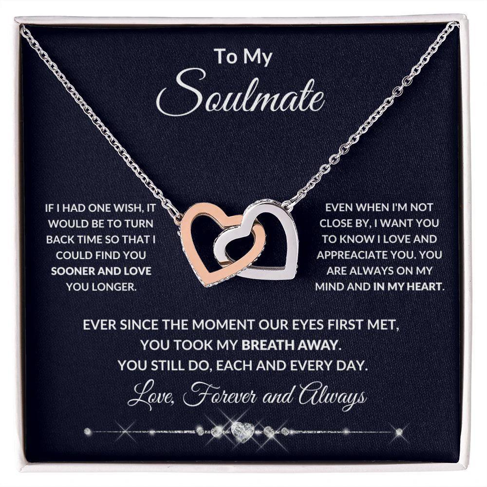 To My Soulmate You Took My Breath Away Interlocking Hearts Pendant Necklace
