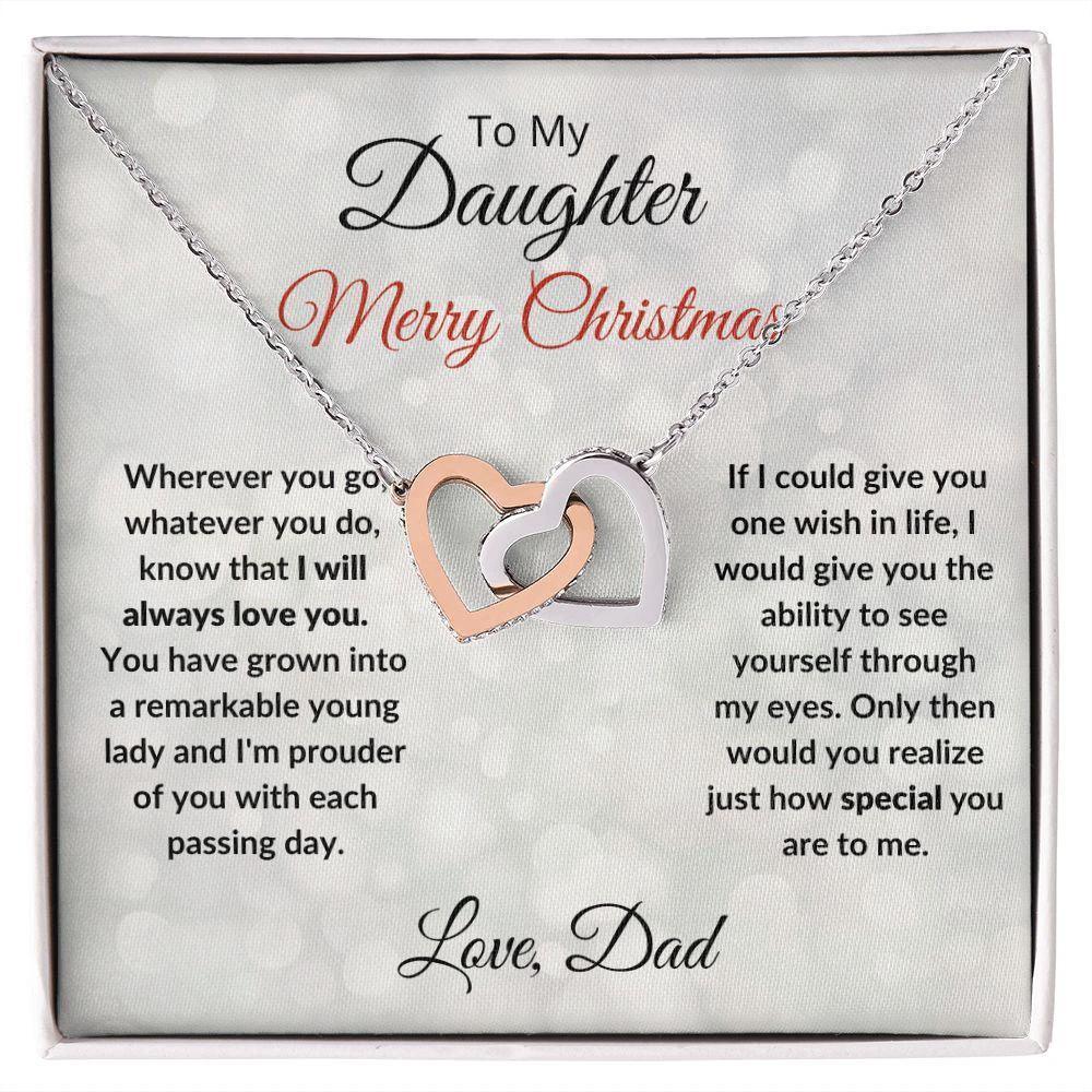 To My Daughter Merry Christmas Love Dad Interlocking Hearts Necklace