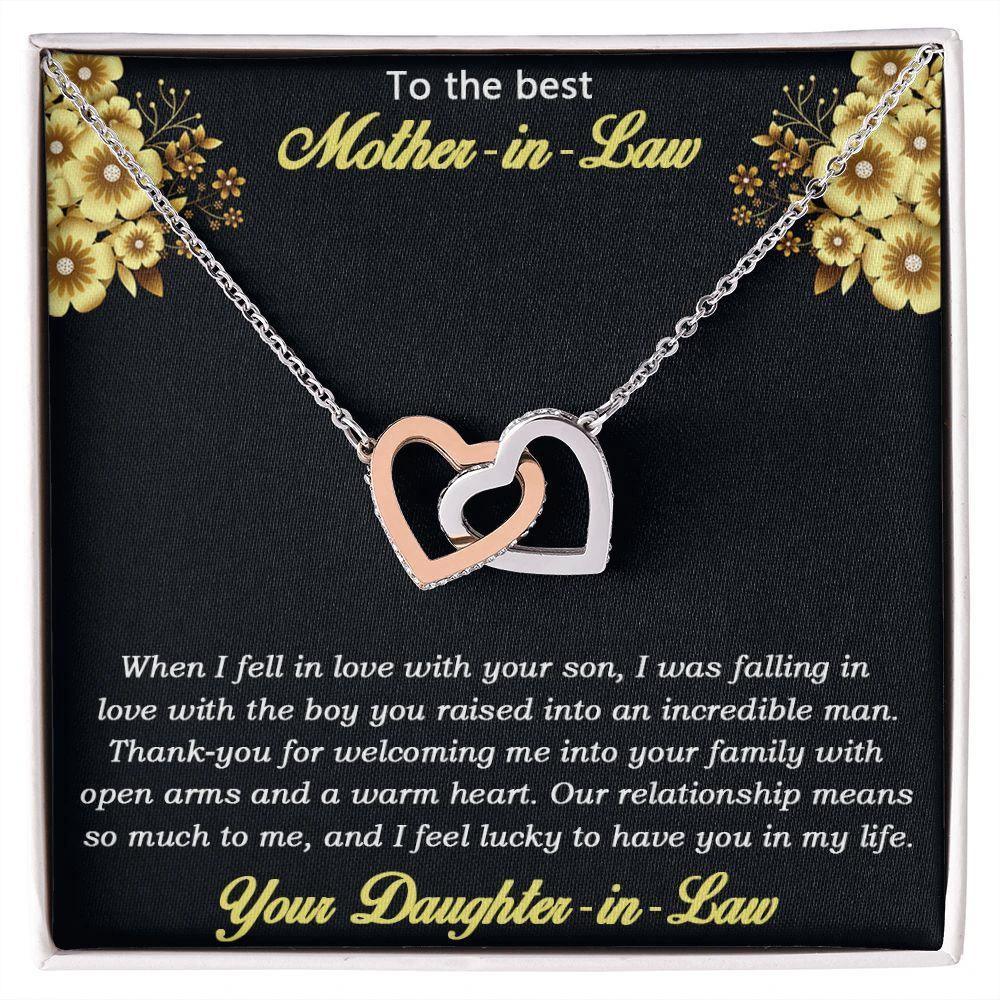 Gift for Mother-in-Law from Daughter-in-Law Gold and Silver Interlocking Heart Pendant Necklace