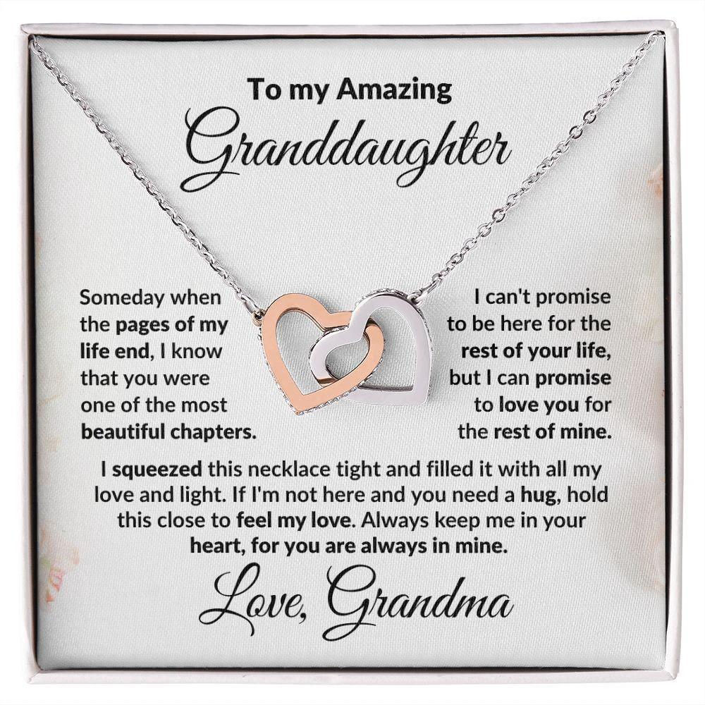 To My Granddaughter Interlocking Hearts Pendant Necklace with Personalized Message Card