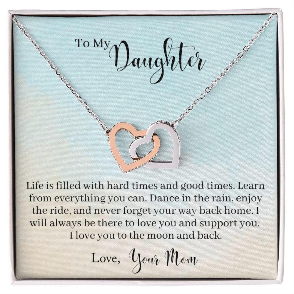 To My Daughter - Learn From Everything Interlocking Hearts Necklace