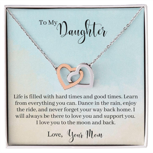 To My Daughter - Learn From Everything Interlocking Hearts Necklace - Mallard Moon Gift Shop