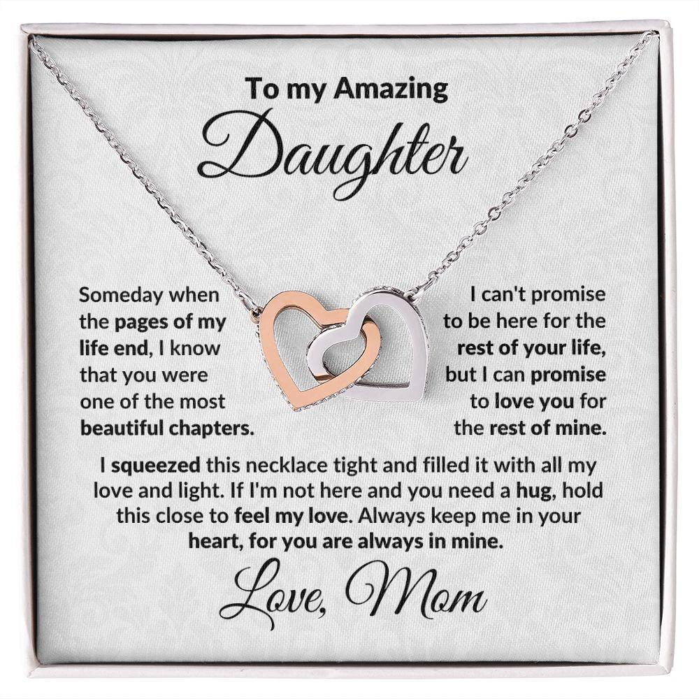 To My Amazing Daughter Interlocking Hearts Pendant Necklace with Personalized Message Card