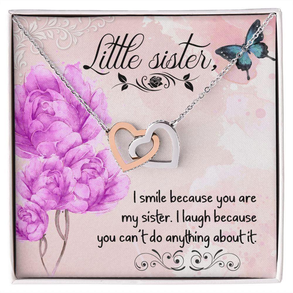 I Smile Because you are my Little Sister Interlocking Hearts Necklace