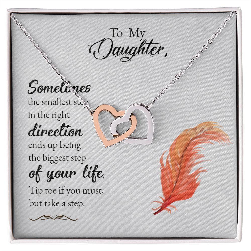 To My Daughter-Sometimes the Smallest Step Interlocking Hearts Necklace