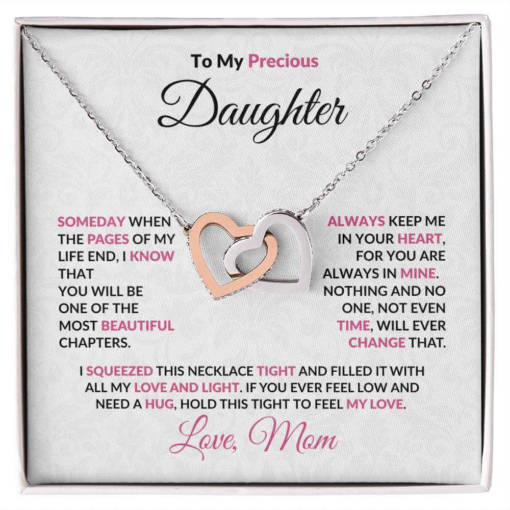 To My Precious Daughter Interlocking Hearts Pendant Necklace with Message Card