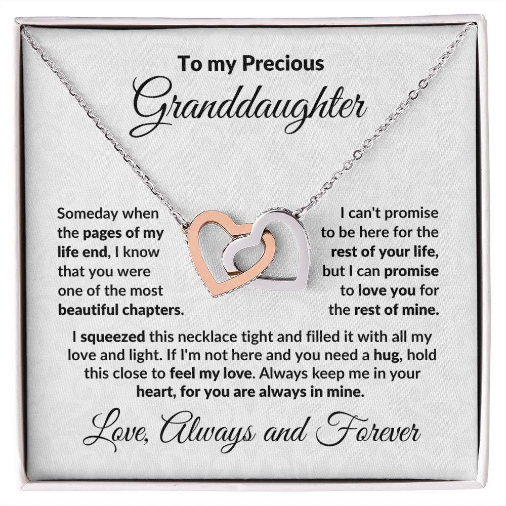 To My Precious Granddaughter Interlocking Heart Necklace with Message Card and Gift Box