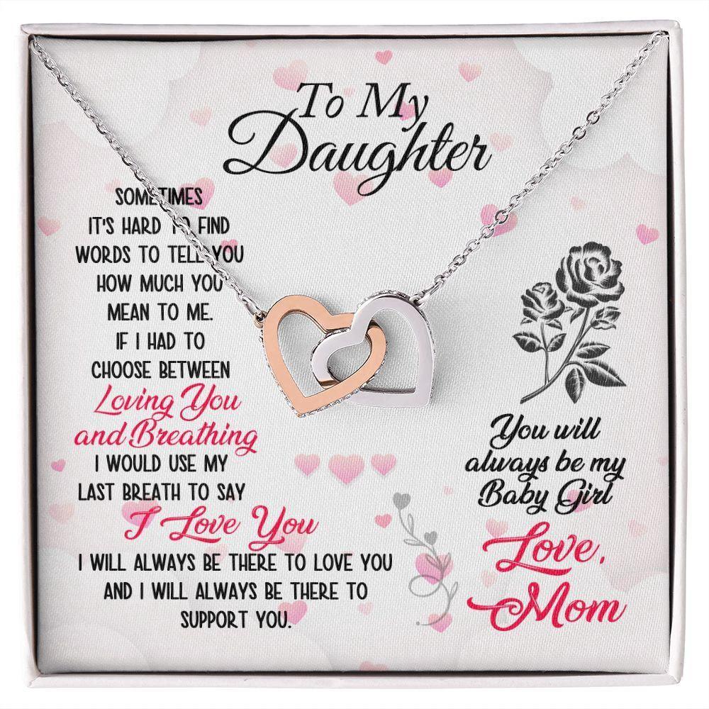 To My Daughter Loving and Breathing Interlocking Hearts Necklace