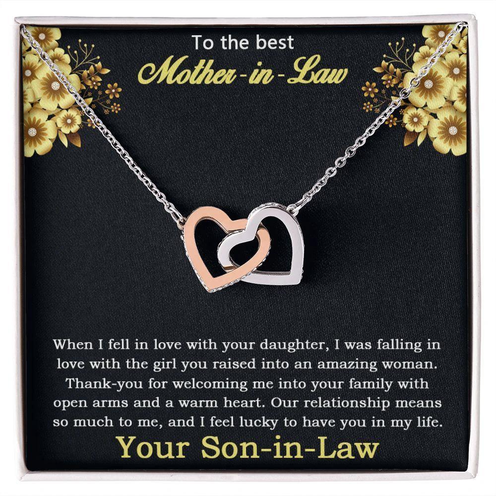 Gift for Mother-in-law from Son-in-Law Gold and Silver Interlocking Heart Pendant Necklace
