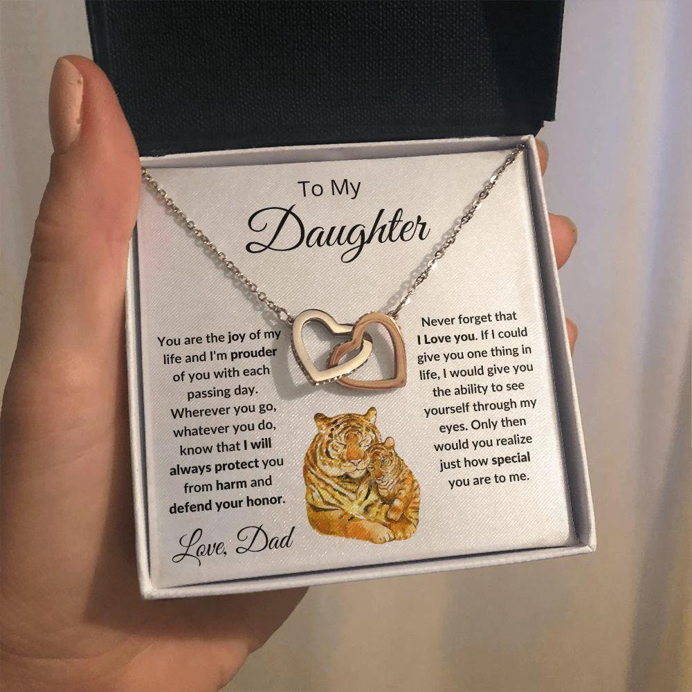 To My Daughter Joy of My Life Love Dad Interlocking Hearts Necklace