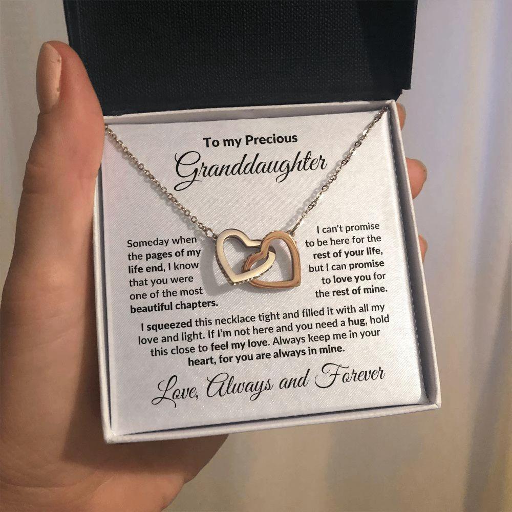 To My Precious Granddaughter Interlocking Heart Necklace with Message Card and Gift Box