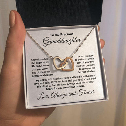 To My Precious Granddaughter Interlocking Heart Necklace with Message Card and Gift Box - Mallard Moon Gift Shop