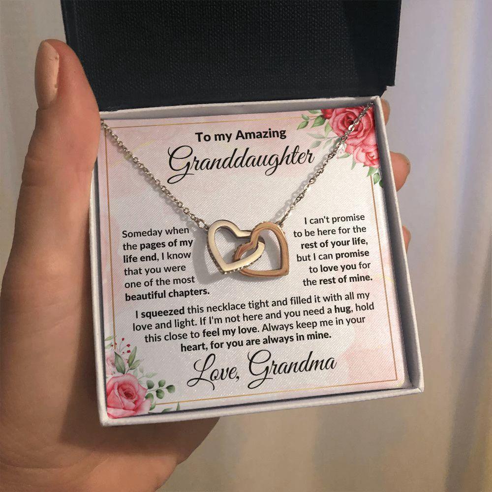 To My Amazing Granddaughter - I Promise to Love You - Interlocking Hearts Necklace with Gift Box